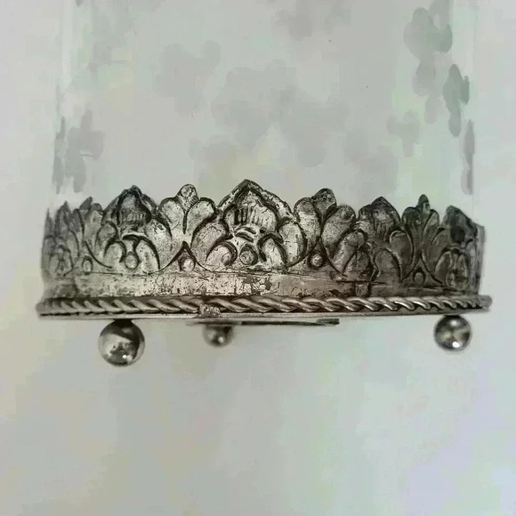 Large 14" Jug  Etched Crystal Tea Votive Candle Holder Silver Metal Handle - Picture 15 of 15